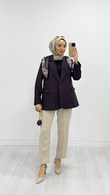 Dx2126-Şal Aksesuarlı Ceket-Mürdüm