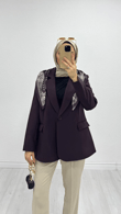 Dx2126-Şal Aksesuarlı Ceket-Mürdüm