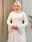 Ed6798-Desenli Vual Elbise-Beyaz