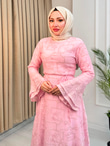 Ed6798-Desenli Vual Elbise-Pembe