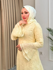 Ed6798-Desenli Vual Elbise-Sarı