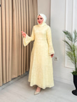 Ed6798-Desenli Vual Elbise-Sarı