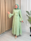 Ed6798-Desenli Vual Elbise-Yeşil