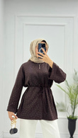 Ex0510-Taşlı Tunik- Koyu Kahverengi