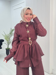Fx5363-Ahu Vual Pantolonlu Takım-Bordo