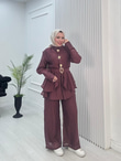 Fx5363-Ahu Vual Pantolonlu Takım-Bordo