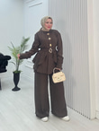 Fx5363-Ahu Vual Pantolonlu Takım-Kahverengi