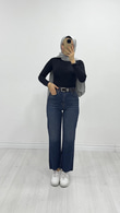 Fx7664-Düz Paça Jean-Lacivert