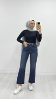 Fx7664-Düz Paça Jean-Lacivert