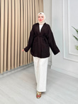 Gb0012-Müslin Kimono-Koyu Kahverengi