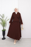 Gx1952-Krep İkili Trençkot&Etek Takım-Kahverengi