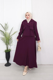 Gx1952-Krep İkili Trençkot&Etek Takım-Mürdüm