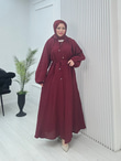 Gx2563-Düğmeli Müslin Elbise-Bordo