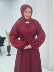 Gx2563-Düğmeli Müslin Elbise-Bordo