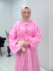 Gx2563-Düğmeli Müslin Elbise-Pembe