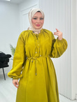 Gx2563-Düğmeli Müslin Elbise-Yağ