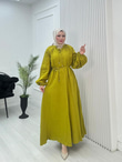 Gx2563-Düğmeli Müslin Elbise-Yağ