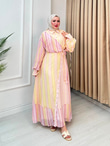 Hf6800-Vual Çizgili Elbise-Pembe