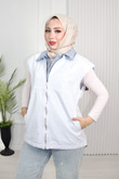 Hm8879-Taşlı Denim Yelek-Açık Mavi