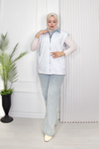 Hm8879-Taşlı Denim Yelek-Açık Mavi