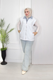 Hm8879-Taşlı Denim Yelek-Açık Mavi