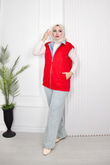 Hm8879-Taşlı Denim Yelek-Kırmızı