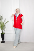Hm8879-Taşlı Denim Yelek-Kırmızı