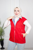 Hm8879-Taşlı Denim Yelek-Kırmızı