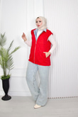 Hm8879-Taşlı Denim Yelek-Kırmızı
