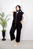 Hm8879-Taşlı Denim Yelek-Siyah