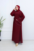 Hr6810-Pyf İspanyol Kollu İnci Detaylı Elbise-Bordo