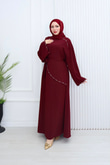 Hr6810-Pyf İspanyol Kollu İnci Detaylı Elbise-Bordo