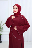 Hr6810-Pyf İspanyol Kollu İnci Detaylı Elbise-Bordo