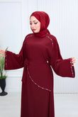 Hr6810-Pyf İspanyol Kollu İnci Detaylı Elbise-Bordo