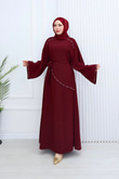 Hr6810-Pyf İspanyol Kollu İnci Detaylı Elbise-Bordo