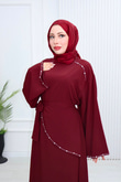 Hr6810-Pyf İspanyol Kollu İnci Detaylı Elbise-Bordo