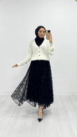 Hx7679-Romantik Tül Etek-Siyah