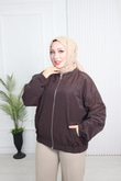 Hz4392-Ravella Taşlı Bomber Ceket-Kahverengi
