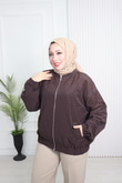Hz4392-Ravella Taşlı Bomber Ceket-Kahverengi