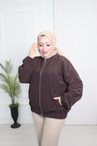 Hz4392-Ravella Taşlı Bomber Ceket-Kahverengi