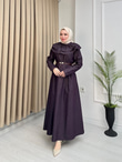 Jb2354-Pamuklu Denim Elbise-Mürdüm