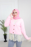Kd7491-Yumuşak Triko V Yaka Kazak-Pembe