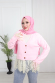 Kd7491-Yumuşak Triko V Yaka Kazak-Pembe