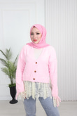 Kd7491-Yumuşak Triko V Yaka Kazak-Pembe