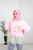 Kd7491-Yumuşak Triko V Yaka Kazak-Pembe