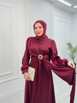 Kx2566-Asel İpek Saten Elbise-Bordo