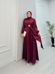 Kx2566-Asel İpek Saten Elbise-Bordo