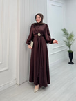Kx2566-Asel İpek Saten Elbise-Kahverengi