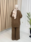 Lm5364-Fermuarlı Casual Pantolon Takım-Kahverengi