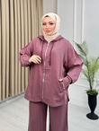 Lm5364-Fermuarlı Casual Pantolon Takım-Mürdüm